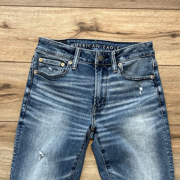 American Eagle AE Athletic Skinny Denim Jeans SZ 29x30 Blue Stretch Distressed - Picture 2 of 12